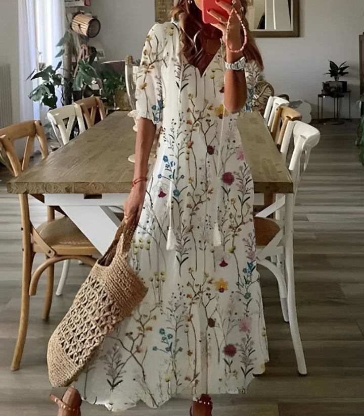 ANGELICA - BOHO VINTAGE SUMMER DRESS V-NECK
