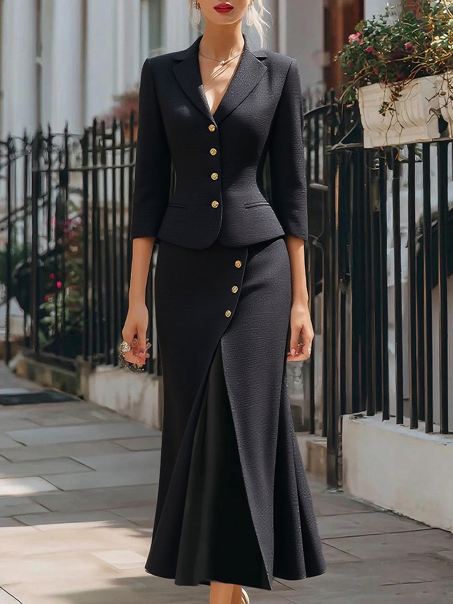 KRYSTAL | WOMEN’S TWO-PIECE TEXTURED BLAZER & MIDI SKIRT SET