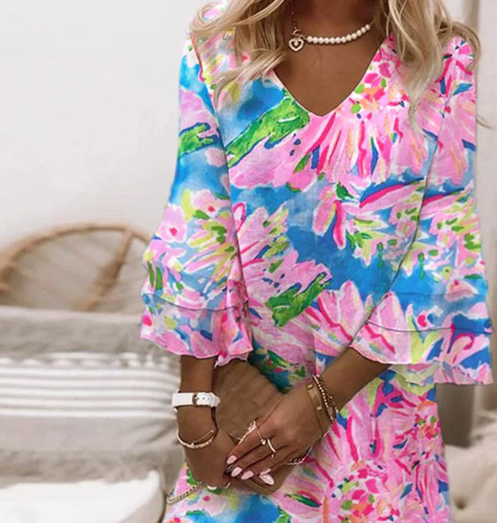 EMILIA | PINK MINI DRESS WITH BELL SLEEVES