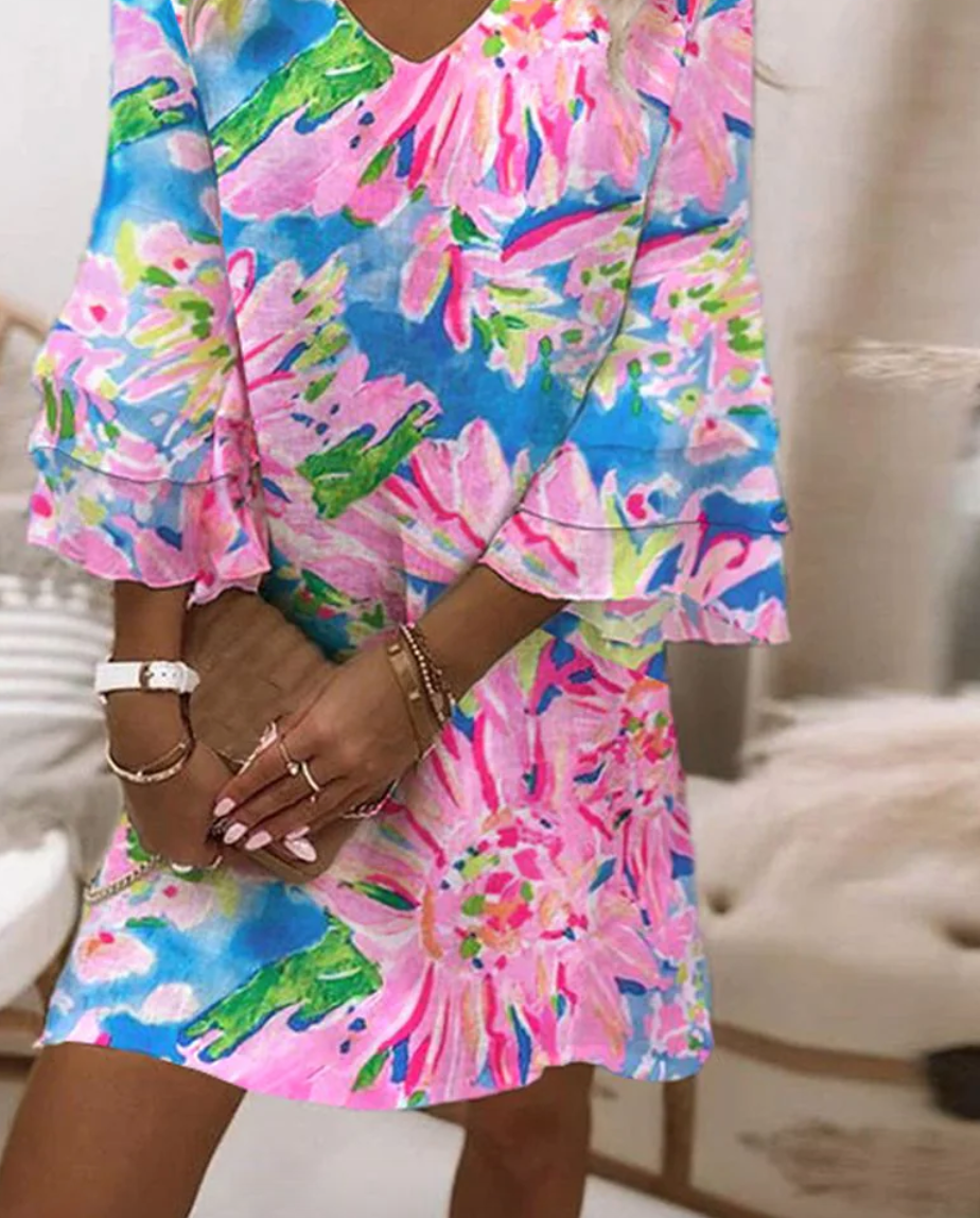 EMILIA | PINK MINI DRESS WITH BELL SLEEVES