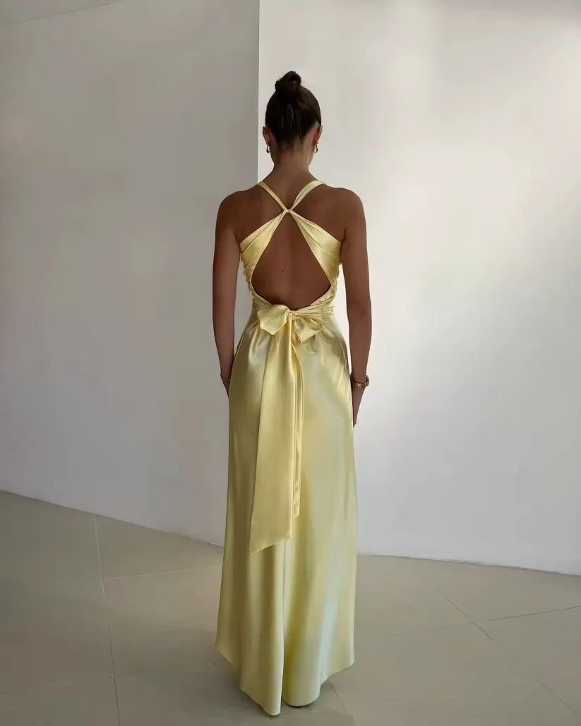 HALLIE | SATIN BOW-BACK MAXI DRESS