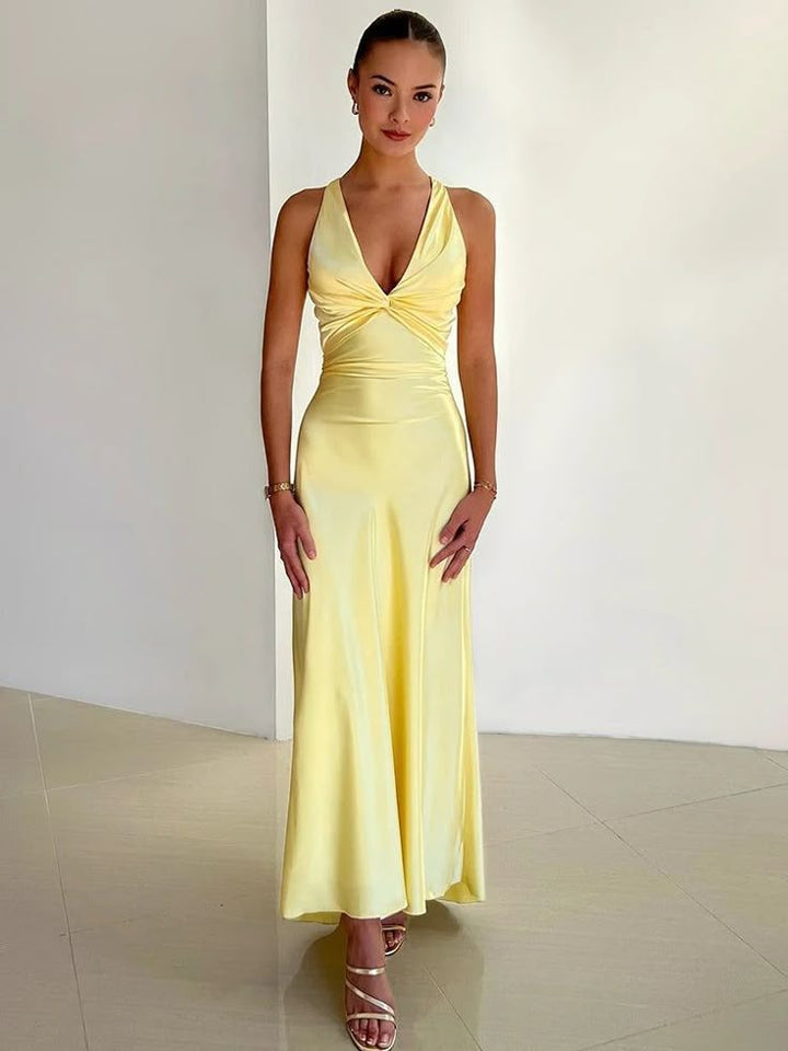 HALLIE | SATIN BOW-BACK MAXI DRESS