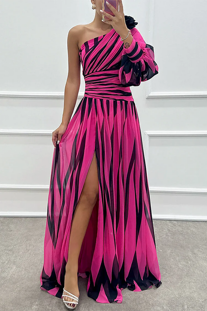 EDEN | ONE-SHOULDER STRIPED MAXI DRESS