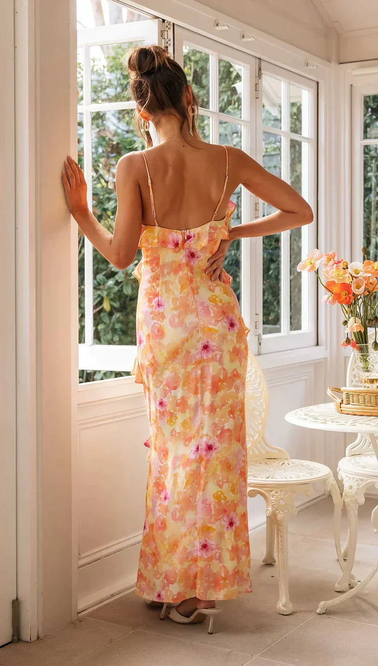 INGRID | FLORAL V-NECK BACKLESS MAXI DRESS
