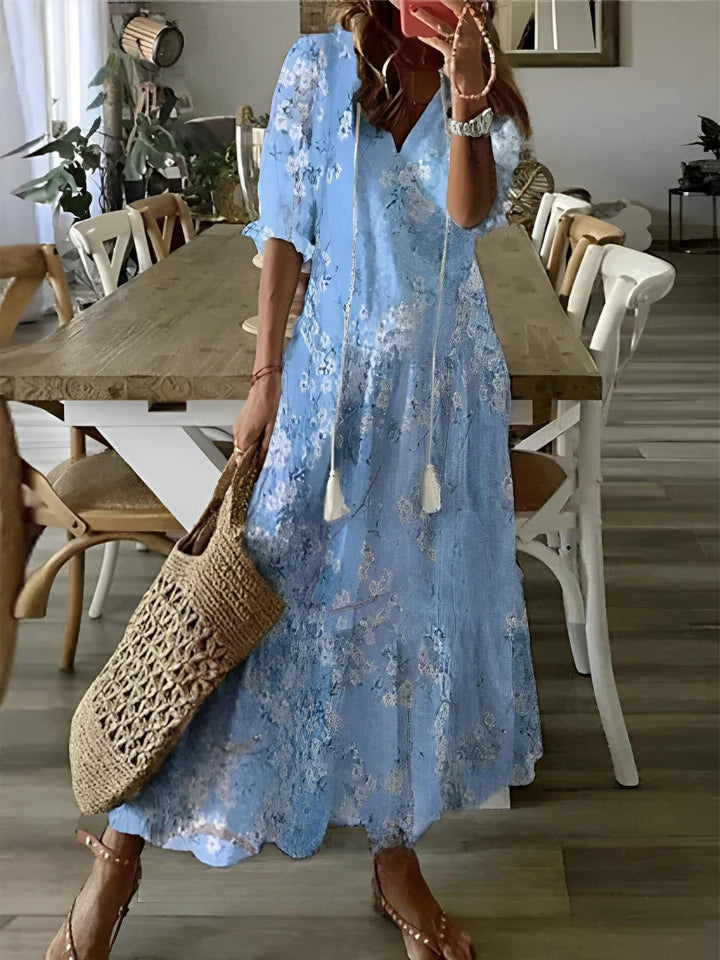 ANGELICA - BOHO VINTAGE SUMMER DRESS V-NECK