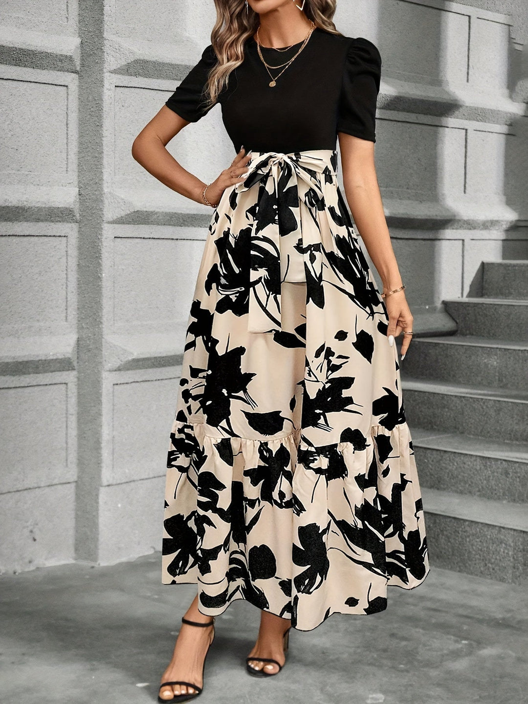 SIBYLL | FLORAL HIGH-WAIST DRESS WITH RUFFLE HEM