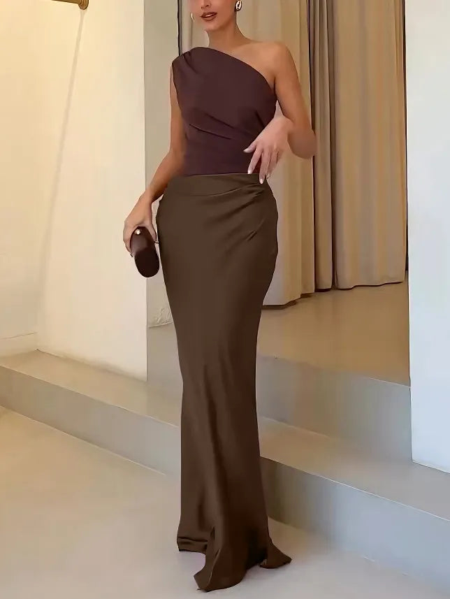 MARTHA | ONE-SHOULDER PLEATED MAXI DRESS