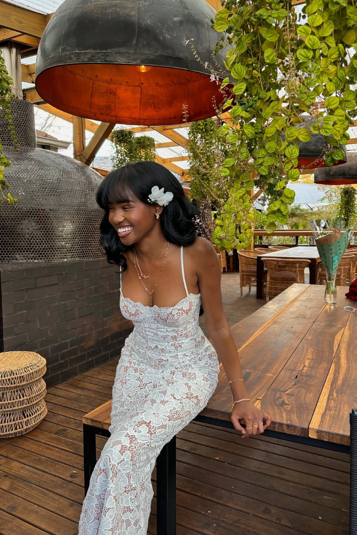 ROXY | BACKLESS MESH PATCHWORK SLIT DRESS