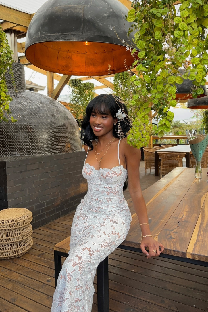 ROXY | BACKLESS MESH PATCHWORK SLIT DRESS