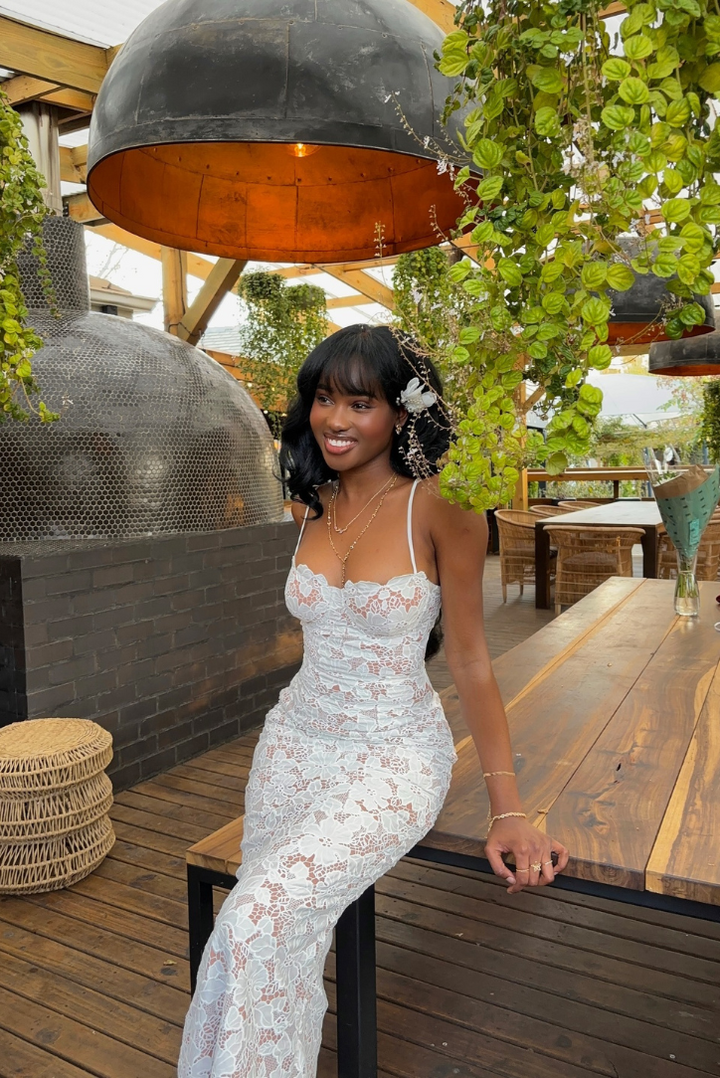 ROXY | BACKLESS MESH PATCHWORK SLIT DRESS