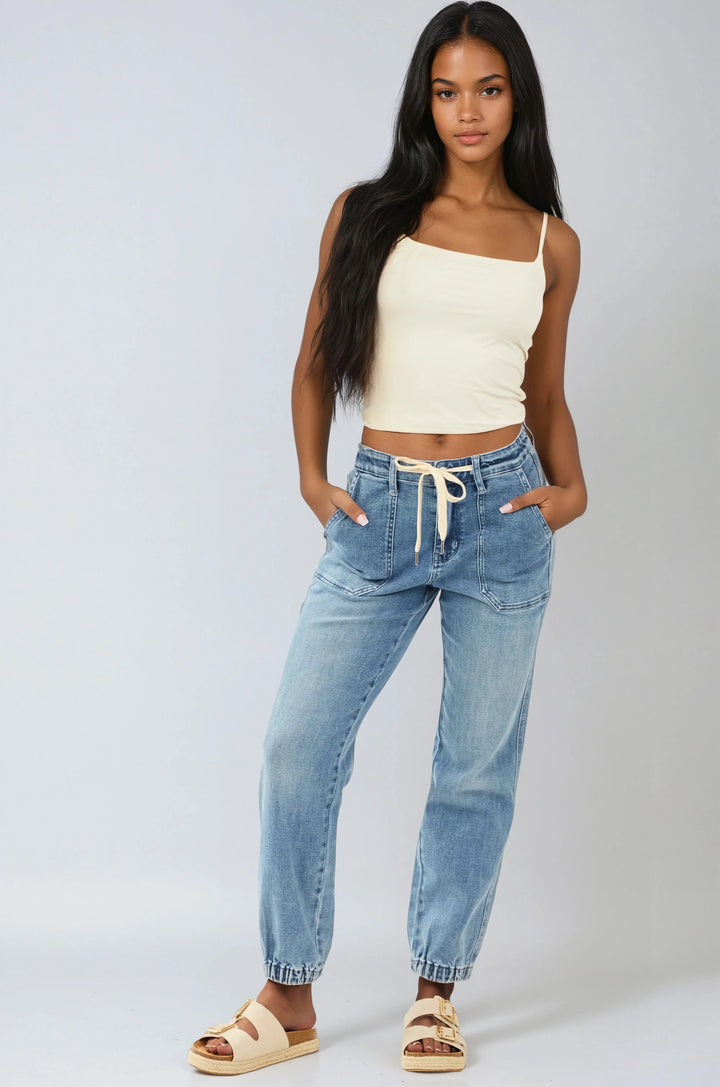 KELLY | WOMEN’S DENIM JOGGER JEANS WITH DRAWSTRING