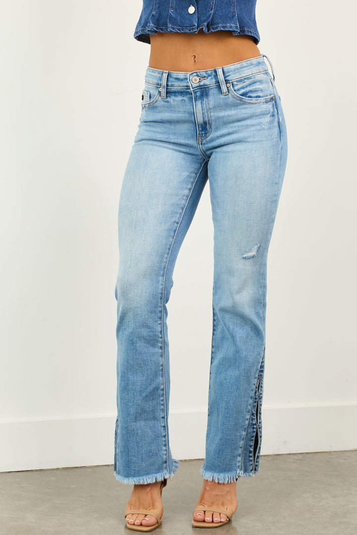 ATALIA | WOMEN’S BLUE FLARED JEANS WITH SPLIT HEM