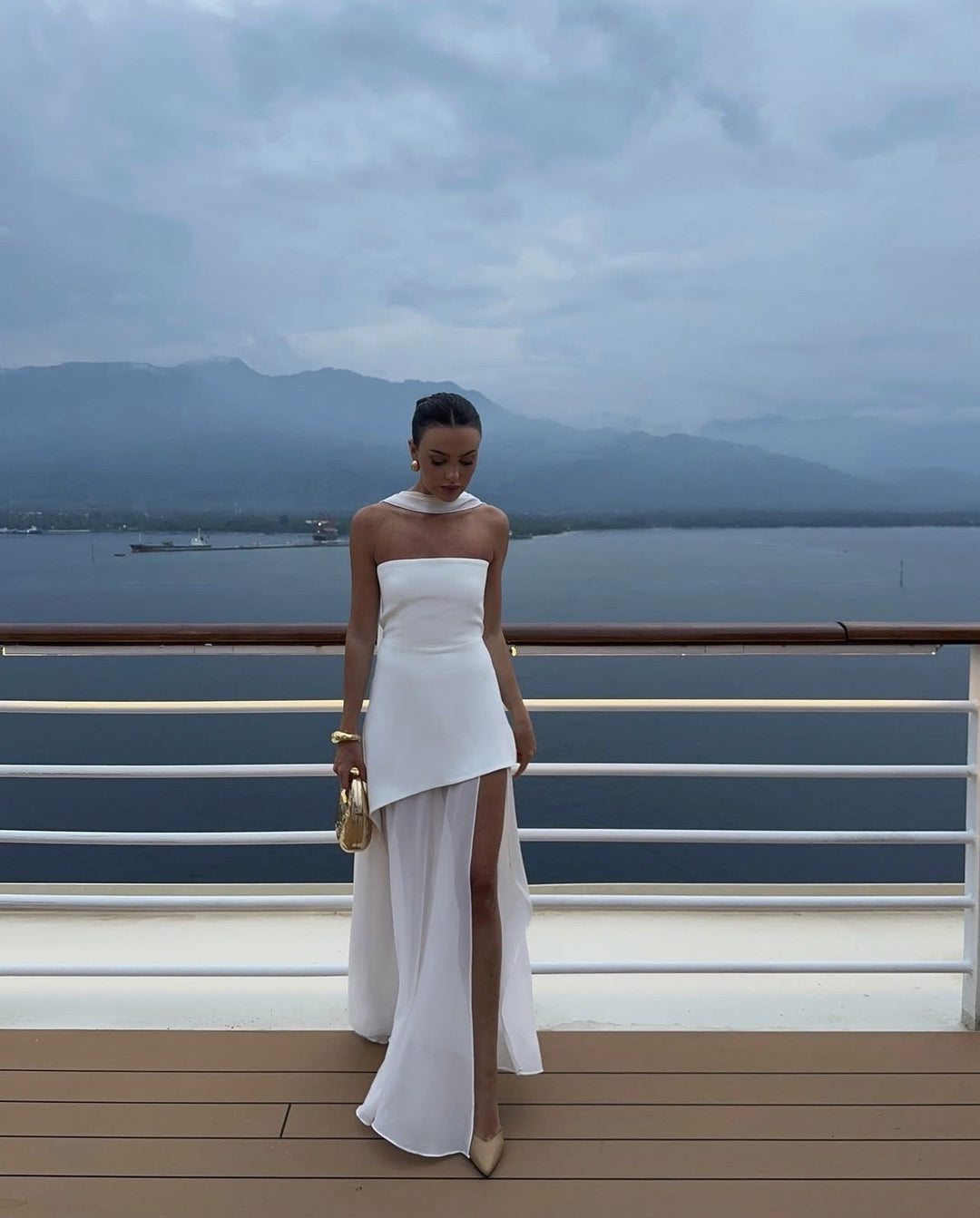 LOTTIE | STRAPLESS ASYMMETRICAL MESH MAXI DRESS