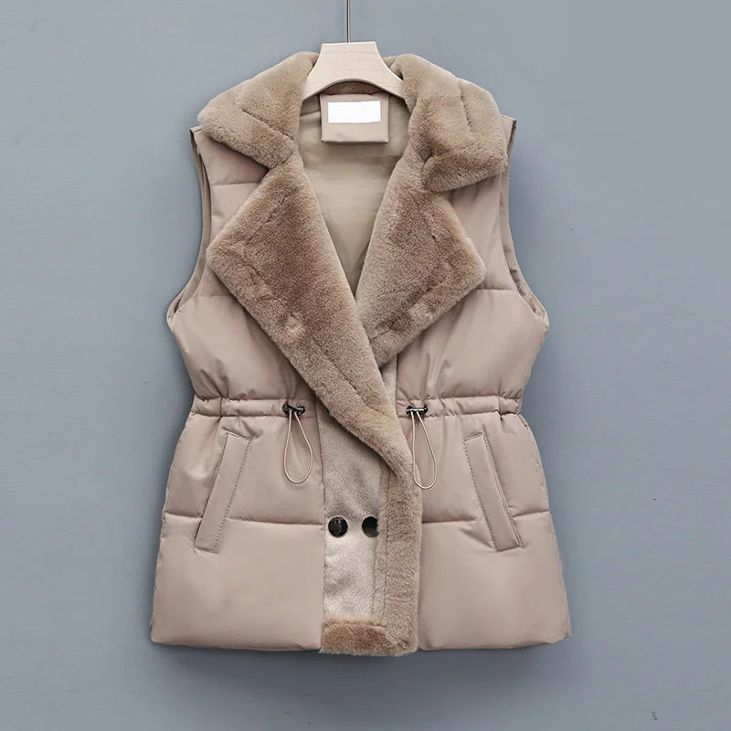 CHARLOTTE | WOMEN’S COTTON-PADDED VEST WITH FAUX FUR COLLAR