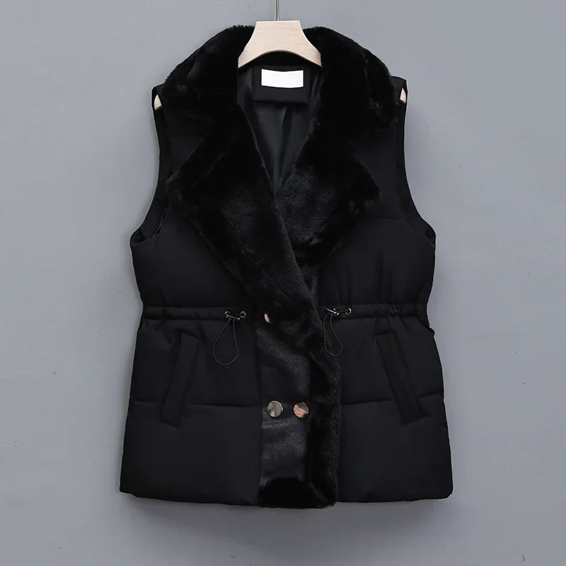 CHARLOTTE | WOMEN’S COTTON-PADDED VEST WITH FAUX FUR COLLAR