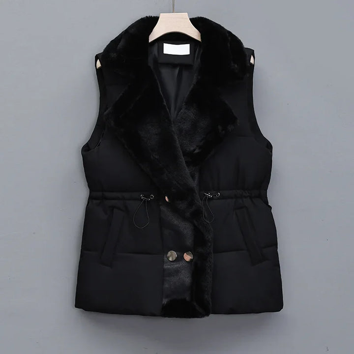 CHARLOTTE | WOMEN’S COTTON-PADDED VEST WITH FAUX FUR COLLAR