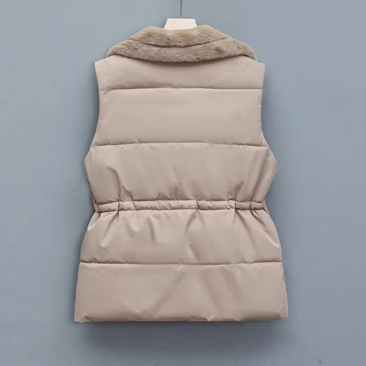 CHARLOTTE | WOMEN’S COTTON-PADDED VEST WITH FAUX FUR COLLAR