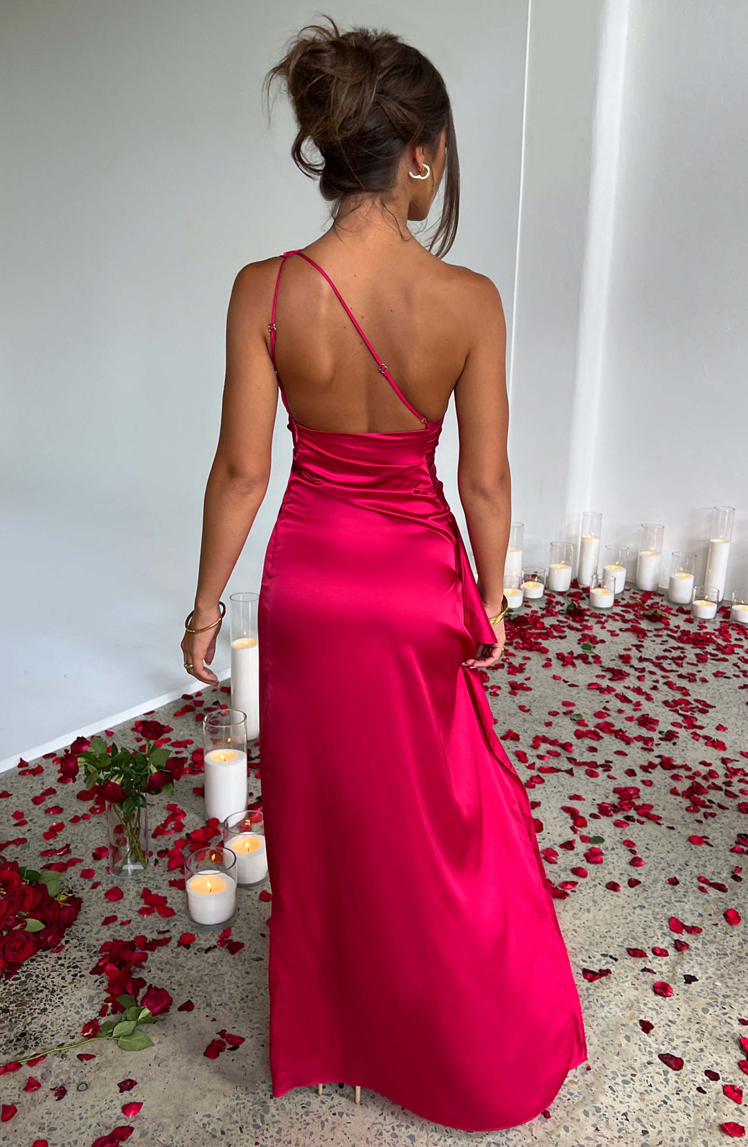 MILA | ONE-SHOULDER SATIN EVENING DRESS