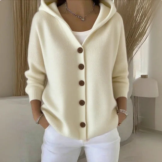 ELIANA | BUTTON-DETAILED HOODED CARDIGAN