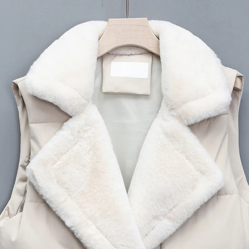 CHARLOTTE | WOMEN’S COTTON-PADDED VEST WITH FAUX FUR COLLAR