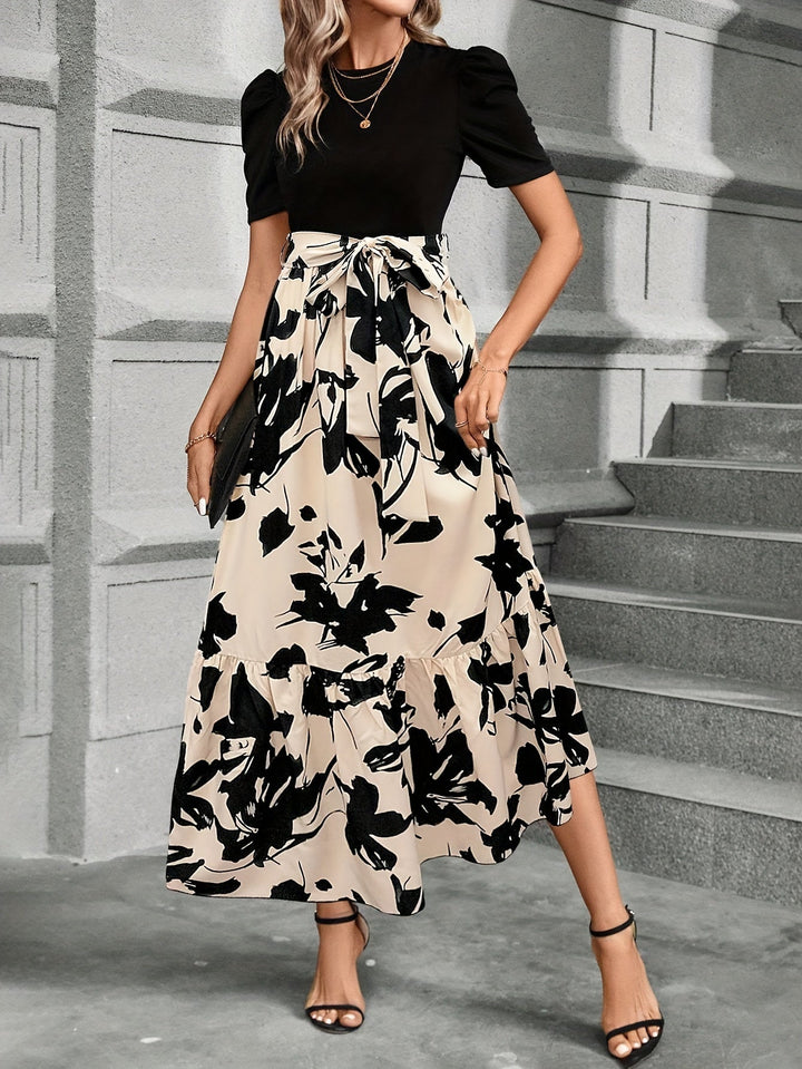 SIBYLL | FLORAL HIGH-WAIST DRESS WITH RUFFLE HEM