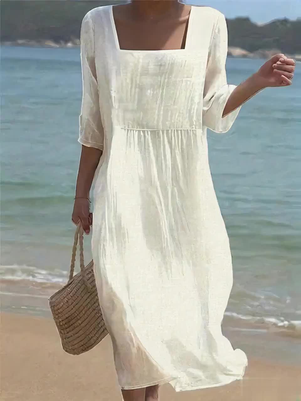 CLARA | LINEN SUMMER DRESS WITH SQUARE NECKLINE