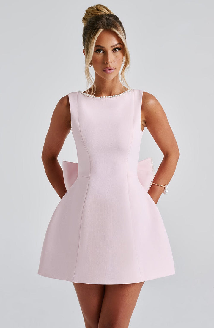 ALYSSA | ELEGANT PEARL BOW MINI DRESS