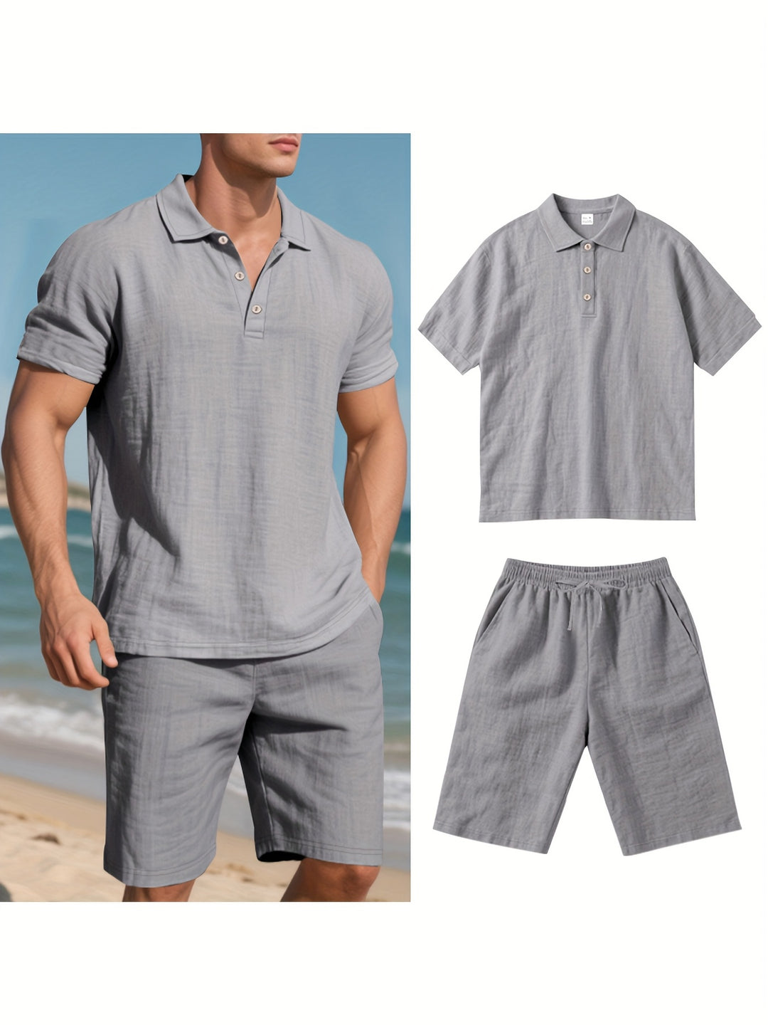 MARCUS | MEN’S LINEN SUMMER SET (SHIRT & SHORTS)