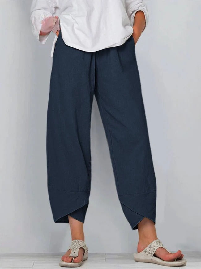 ELISHA | WIDE-LEG COTTON LINEN SUMMER TROUSERS