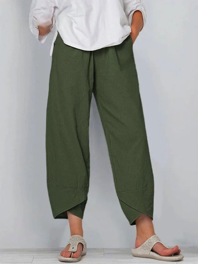 ELISHA | WIDE-LEG COTTON LINEN SUMMER TROUSERS