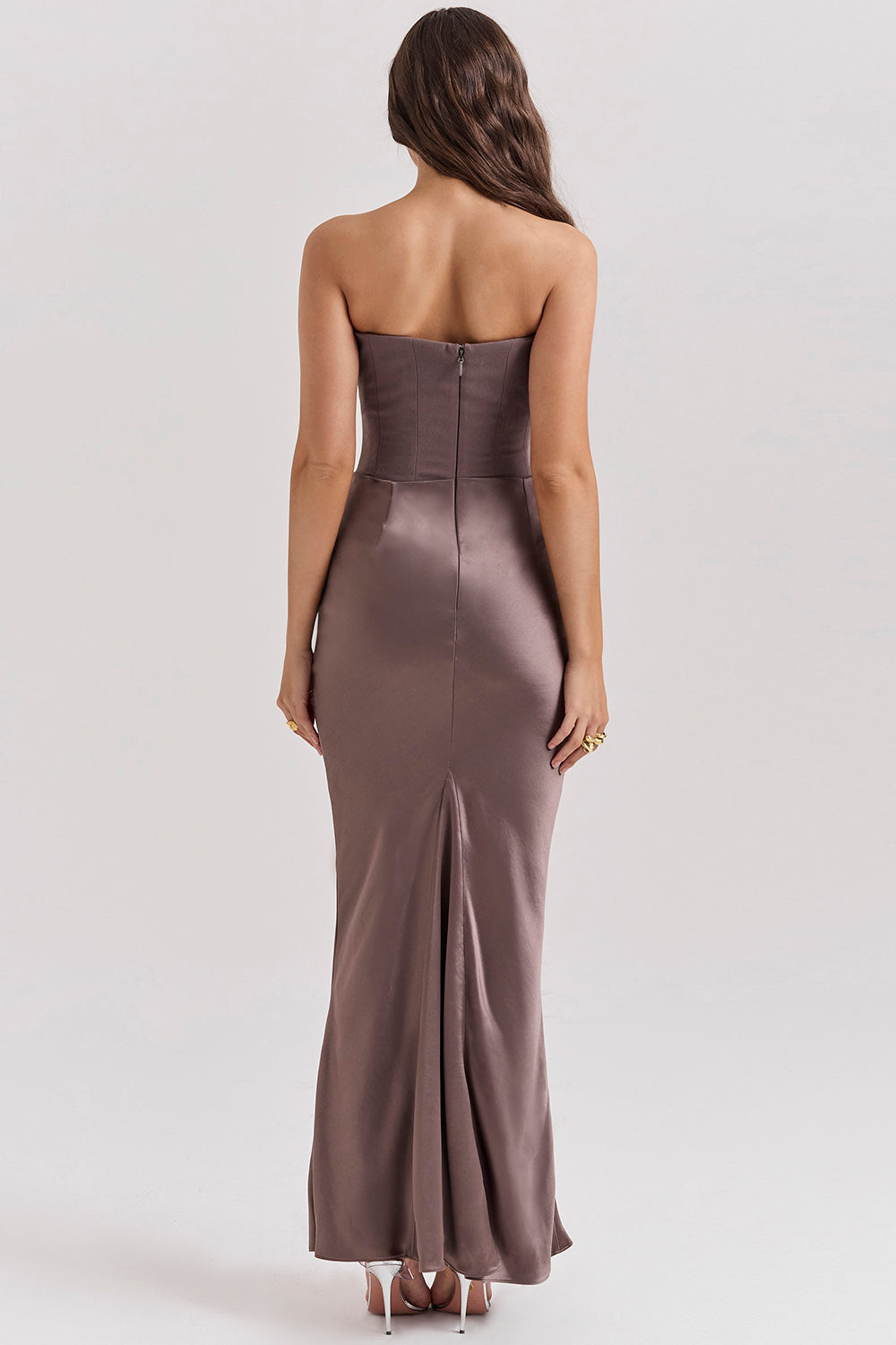 CHESCA | ELEGANT SATIN STRAPLESS MAXI DRESS