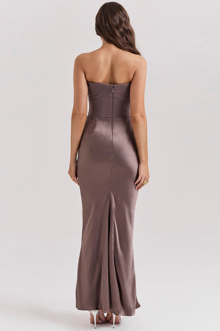 CHESCA | ELEGANT SATIN STRAPLESS MAXI DRESS