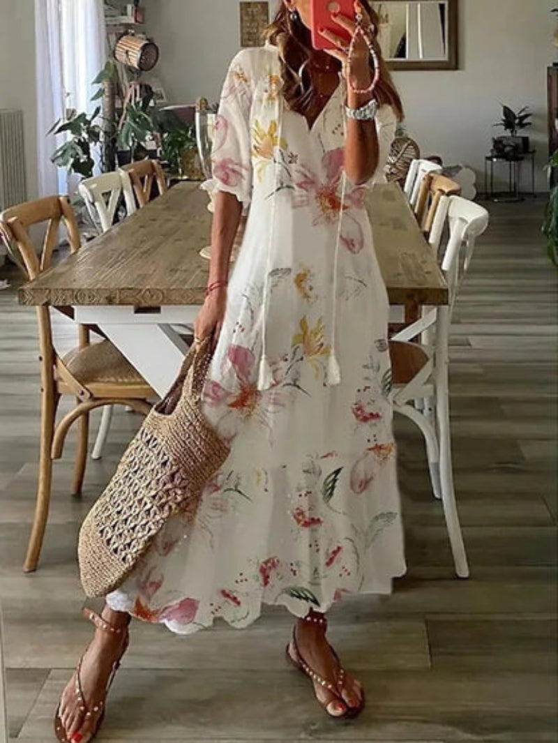 ANGELICA - BOHO VINTAGE SUMMER DRESS V-NECK