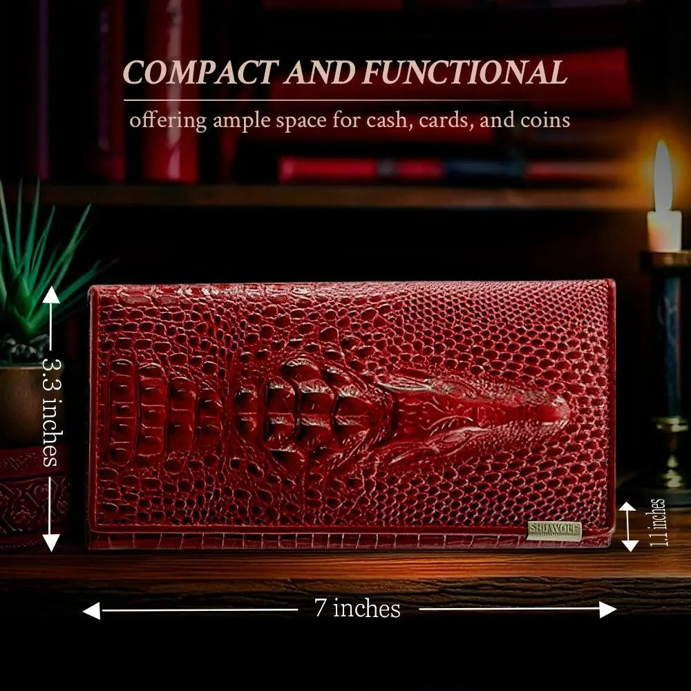 CHARLENE | LUXURY CROCODILE-EMBOSSED LEATHER WALLET