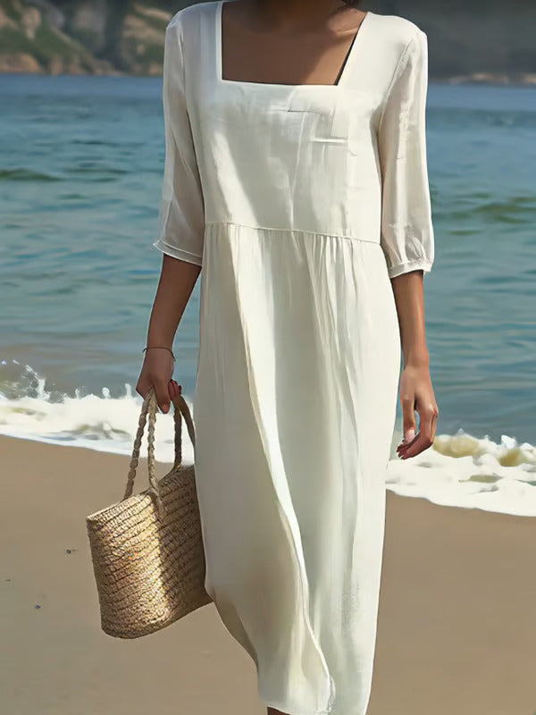 CLARA | LINEN SUMMER DRESS WITH SQUARE NECKLINE