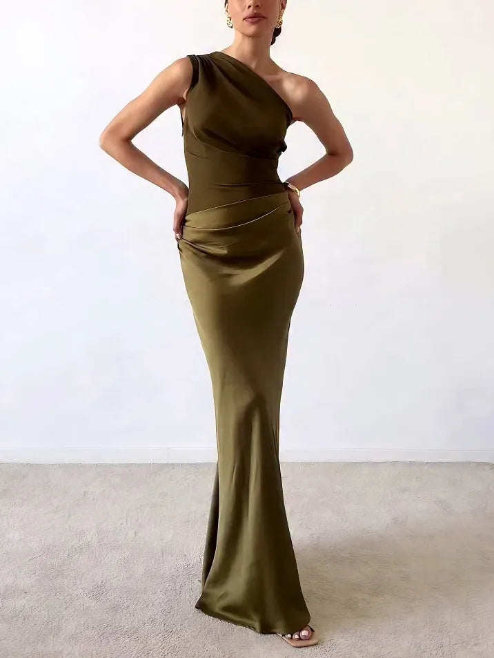 MARTHA | ONE-SHOULDER PLEATED MAXI DRESS