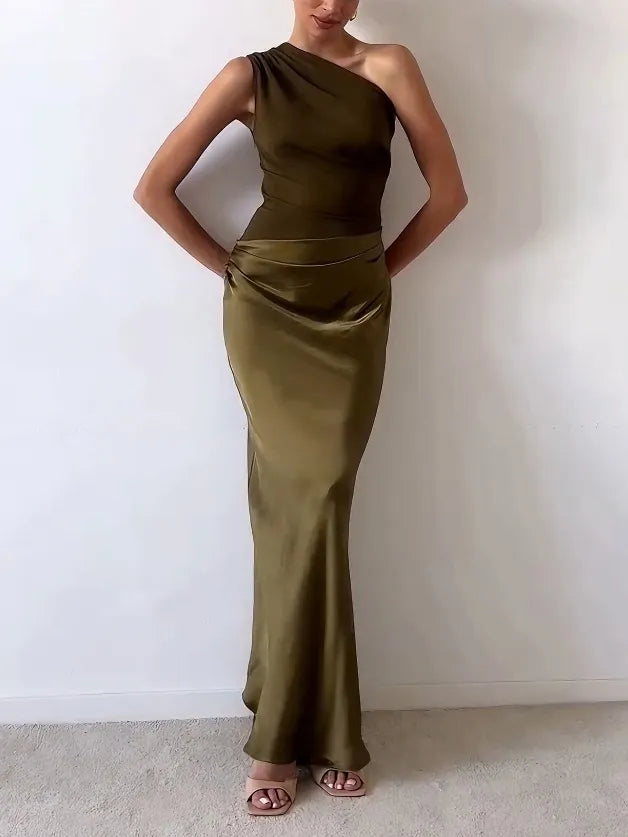 MARTHA | ONE-SHOULDER PLEATED MAXI DRESS