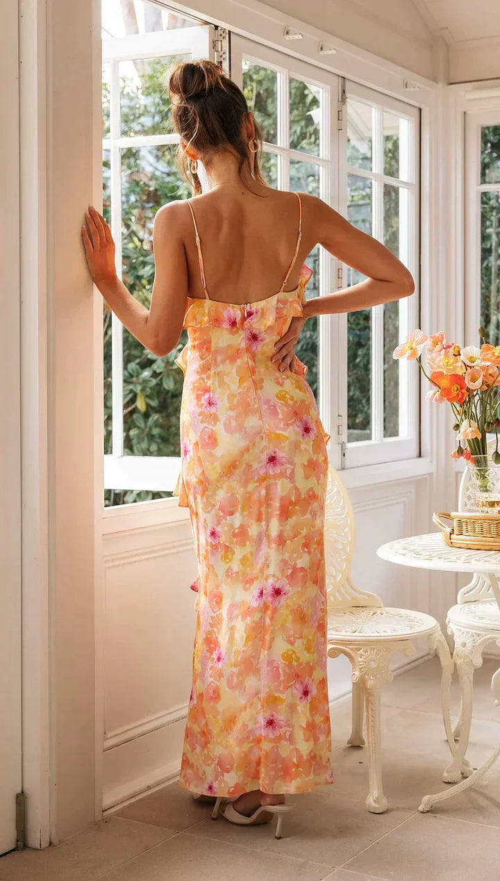 INGRID | FLORAL V-NECK BACKLESS MAXI DRESS