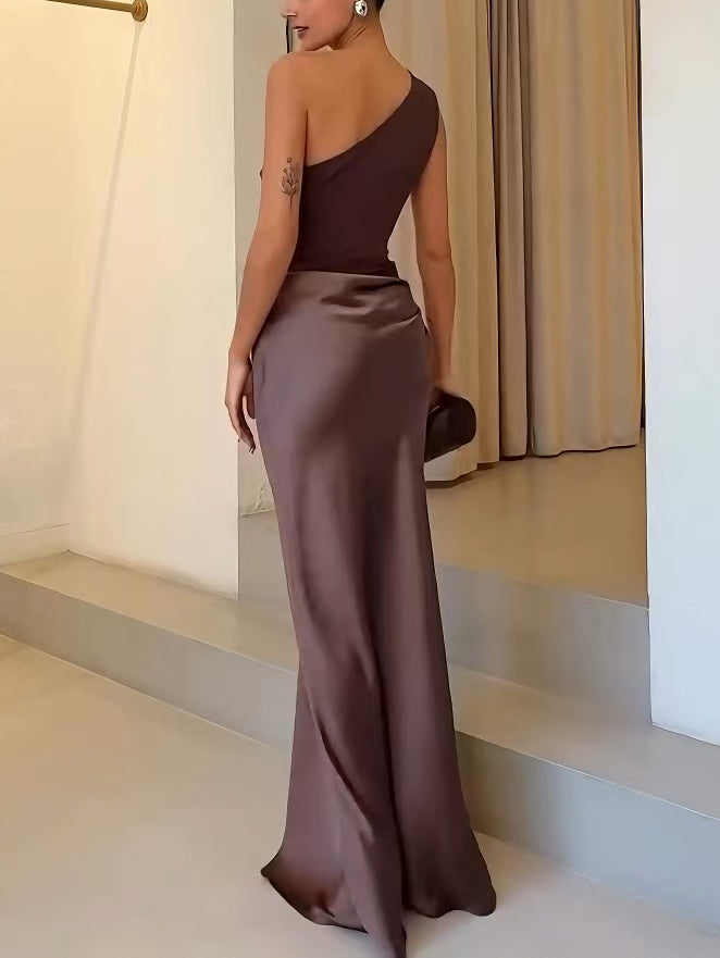 MARTHA | ONE-SHOULDER PLEATED MAXI DRESS