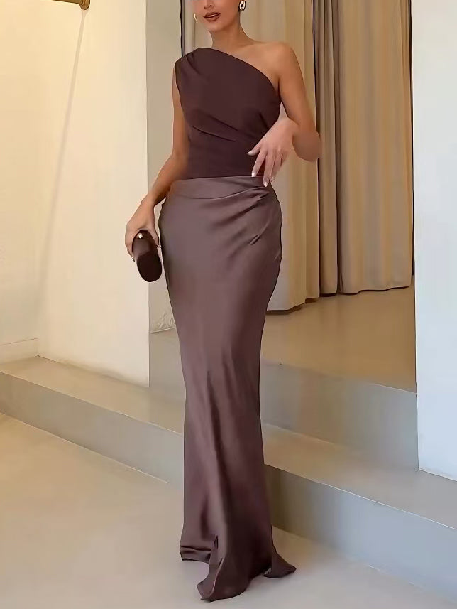 MARTHA | ONE-SHOULDER PLEATED MAXI DRESS