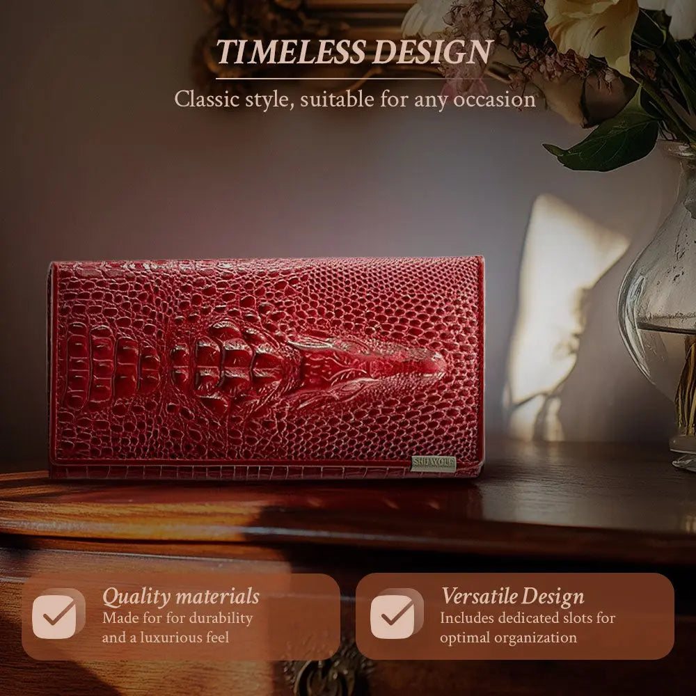 CHARLENE | LUXURY CROCODILE-EMBOSSED LEATHER WALLET