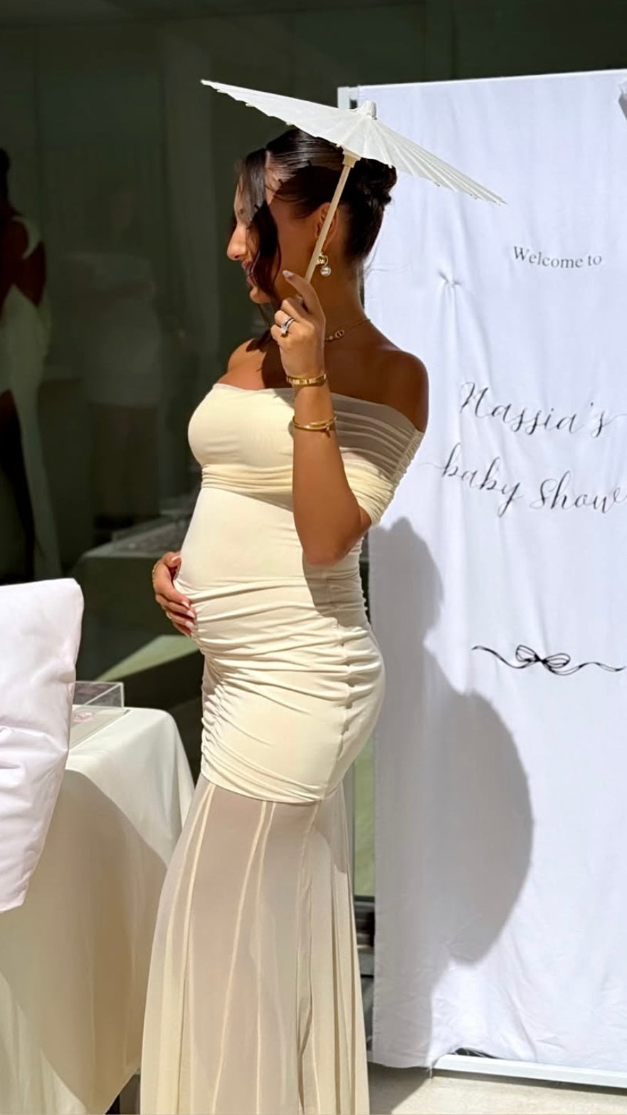 JENNIFER | OFF-SHOULDER PLEATED MESH MAXI DRESS