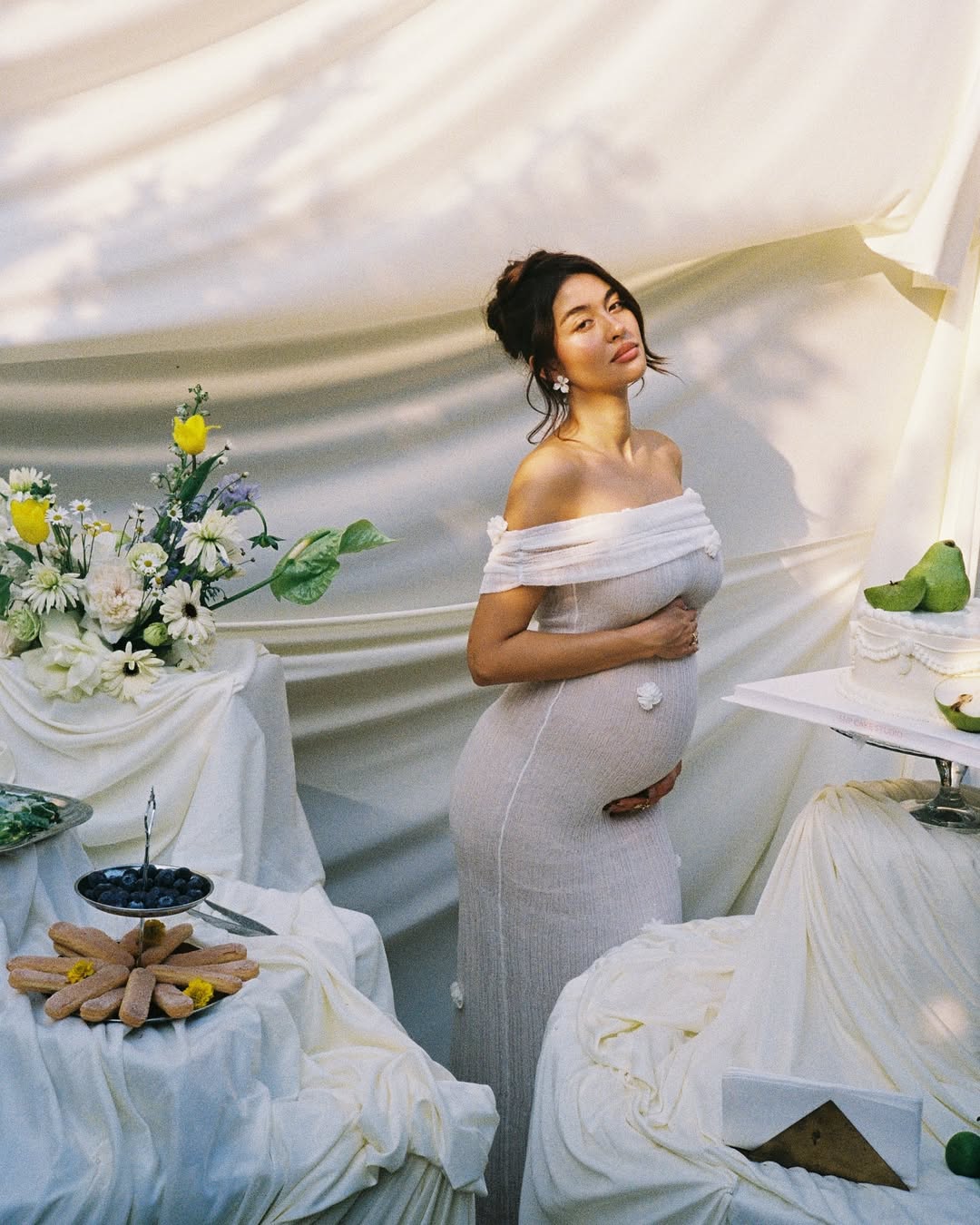 KYLIE | OFF-SHOULDER FLORAL MATERNITY MAXI DRESS