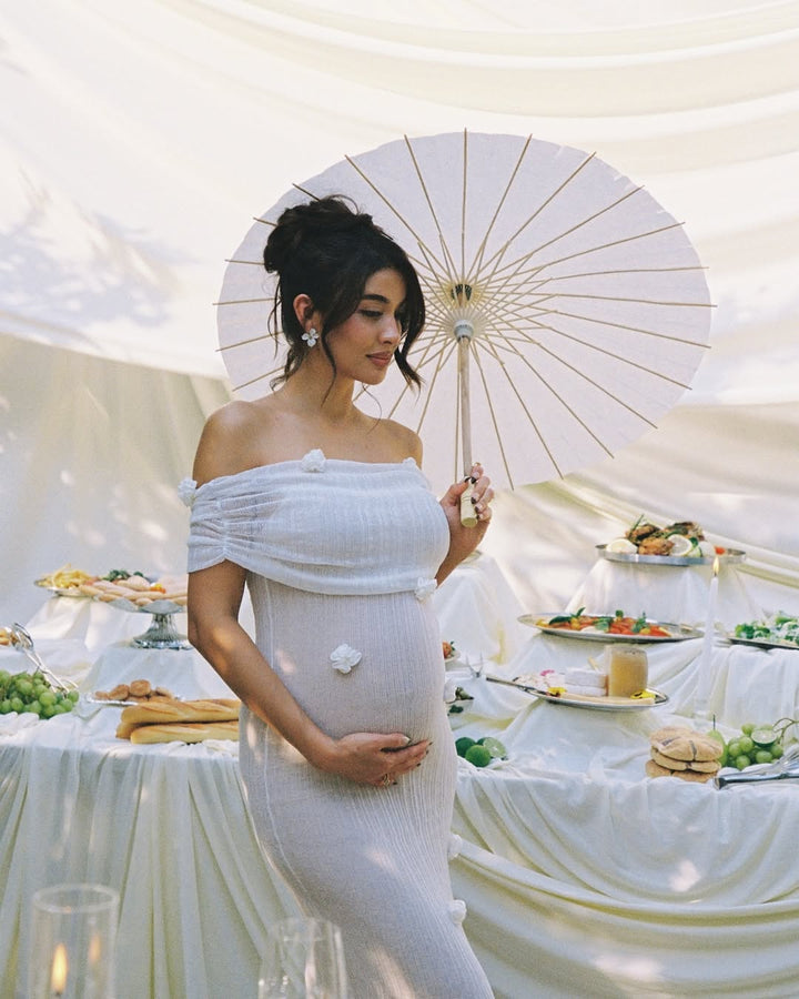 KYLIE | OFF-SHOULDER FLORAL MATERNITY MAXI DRESS