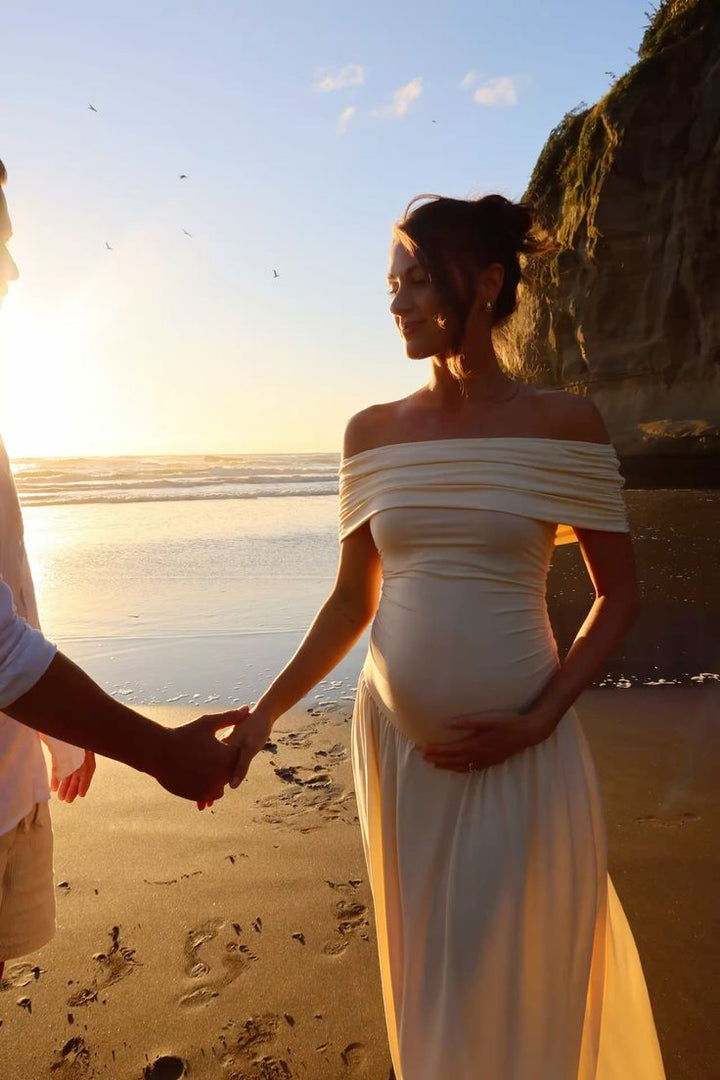 NUMIDIA - PLEATED OFF-SHOULDER MATERNITY DRESS