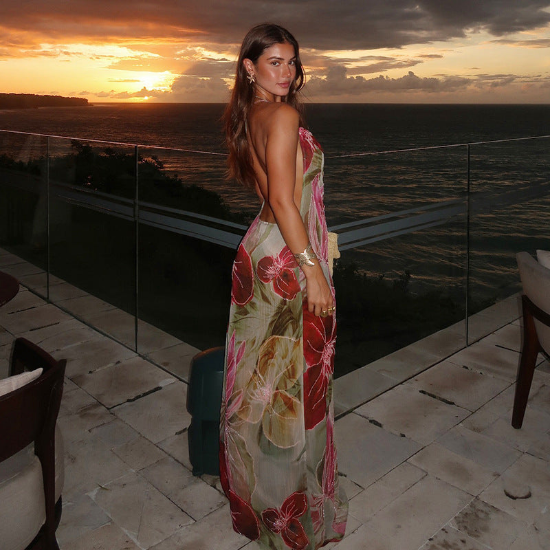 NELLY | HALTER BACKLESS LONG SUMMER DRESS