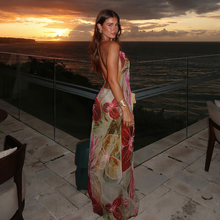 NELLY | HALTER BACKLESS LONG SUMMER DRESS