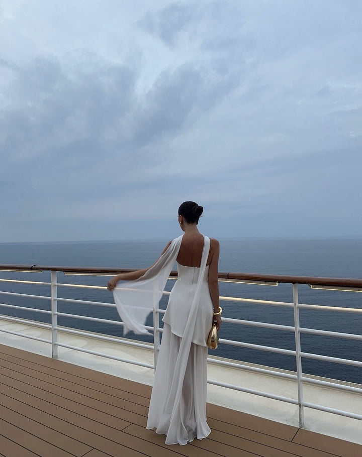 LOTTIE | STRAPLESS ASYMMETRICAL MESH MAXI DRESS