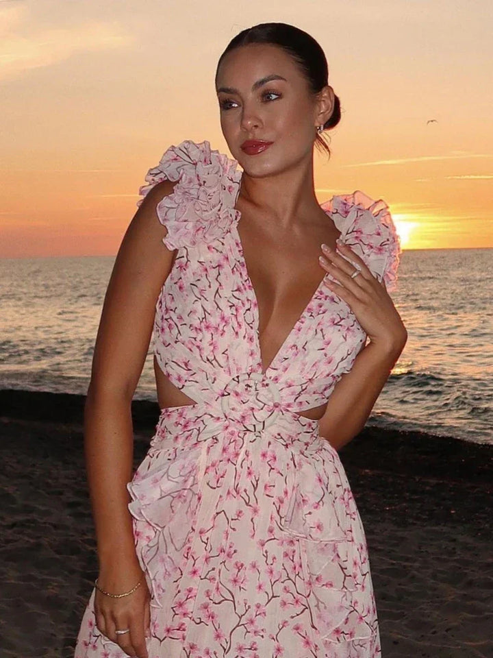 CHLOE | RUFFLED OPEN BACK MAXI DRESS