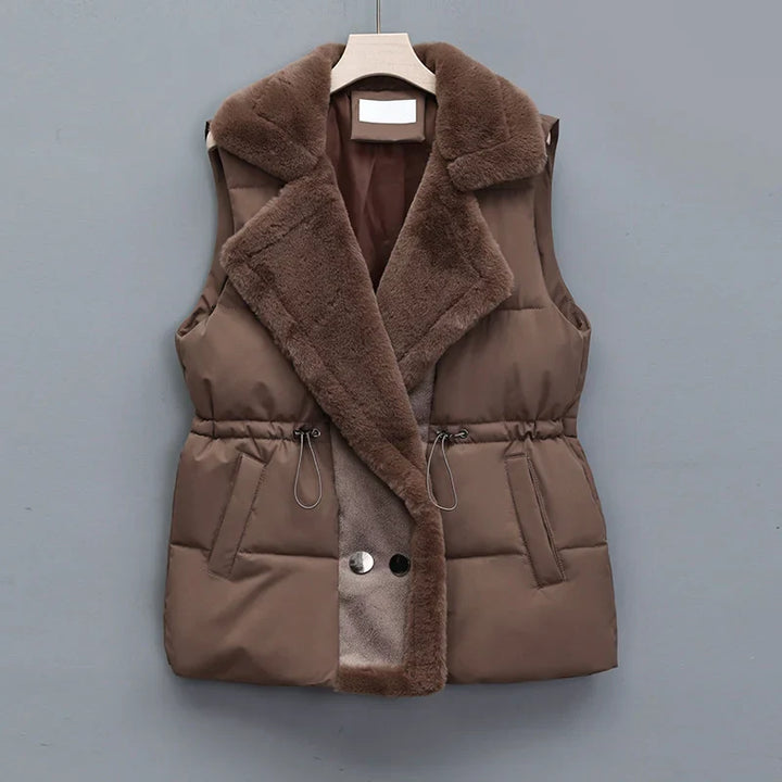CHARLOTTE | WOMEN’S COTTON-PADDED VEST WITH FAUX FUR COLLAR